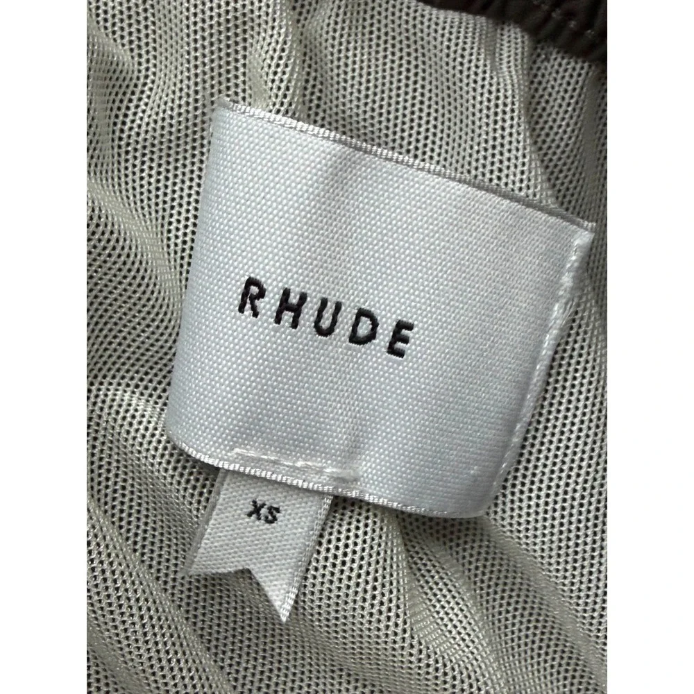 Rhude RH Logo Drawstring Elastic Waist Swim Trunks Olive Green Mens Size XS